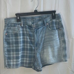 American Eagle Outfitters Light Blue Plaid Jean Shorts